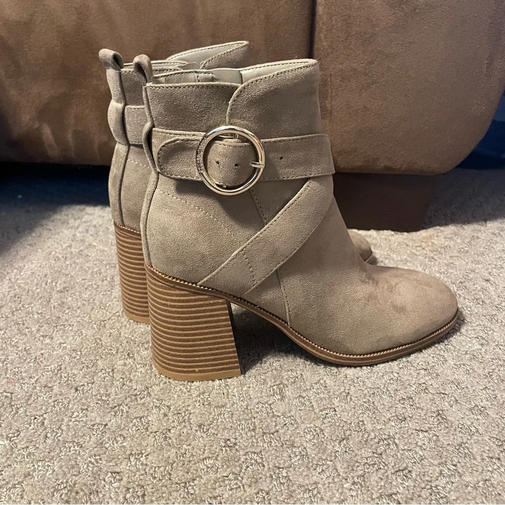 Nine West Beige Suede Ankle Boots with Buckle
